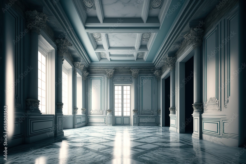 empty marble entry room, generative ai composite 