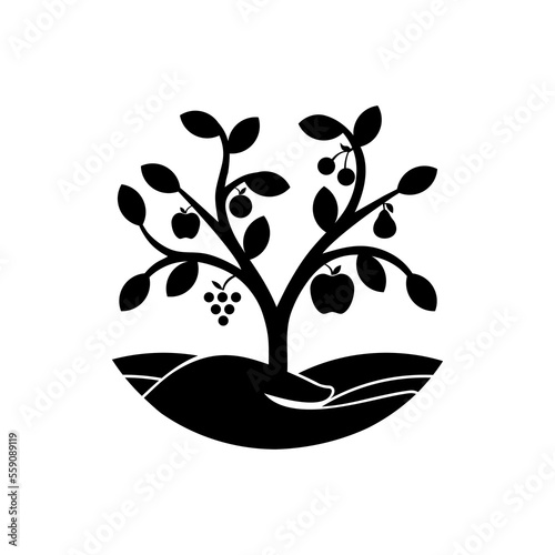 hand logo vector design, fruit, tree abstract art vector in black and white colors