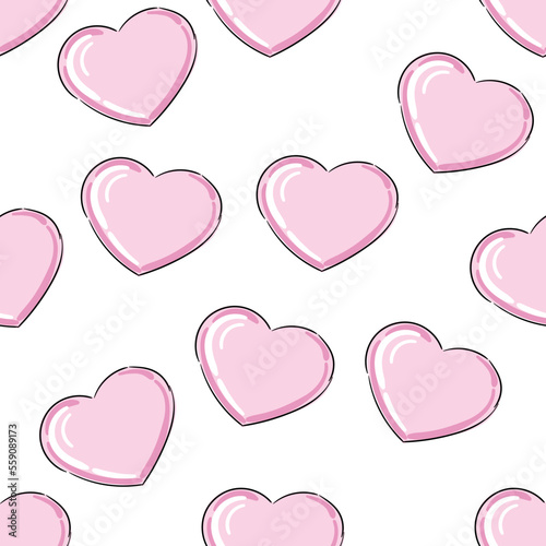 Abstract pink heart seamless pattern background. Hand drawn geometric heart isolated on white for card, invitation, scrapbook or holiday wrapping paper, textile fabric