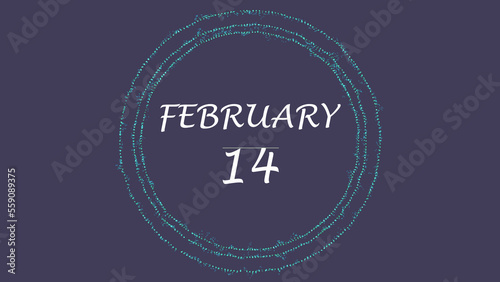 FEBRUARY 14 colorful congratulations on violet background. Valentine's Day love concept. Holiday wishes. 3D animation