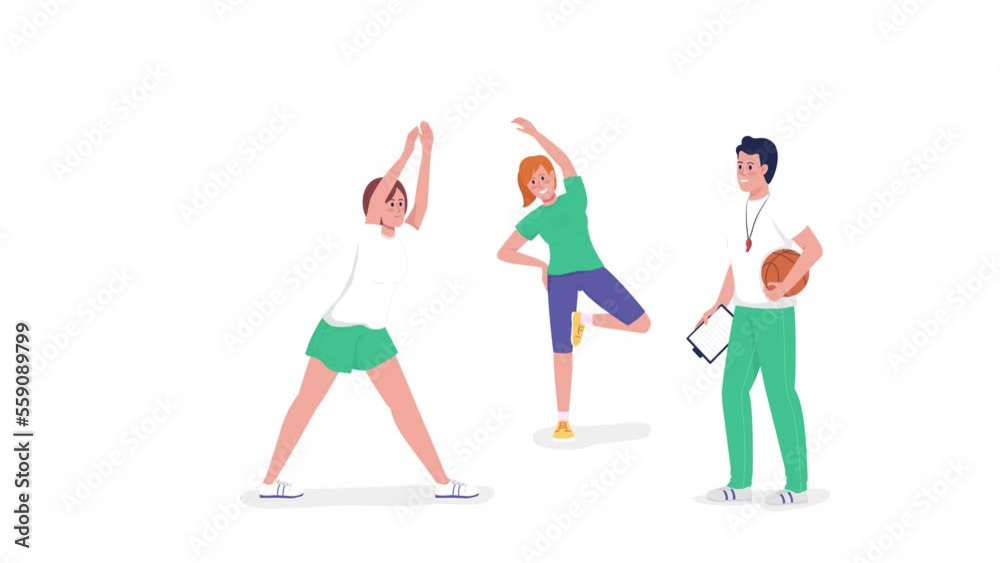 Vidéo Stock Animated PE class. Basketball warm up exercise. Full body
