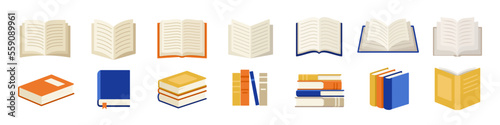 Books flat icons set. Cartoon icons.
