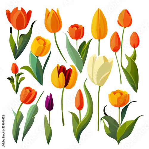 set vector illustration of bloming flowers isolate background International Women s Day and Spring Festival