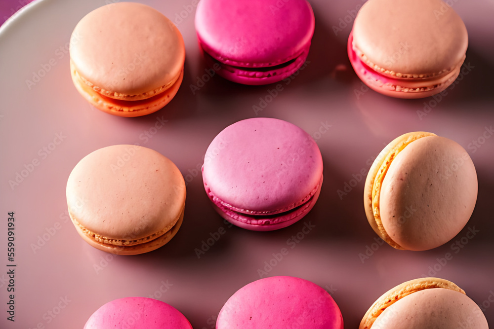 Indulge in Love: Delicious Pink and Chocolate Macarons for Valentine's Day Generative AI