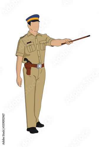 Full length Indian police officer vector illustration. 