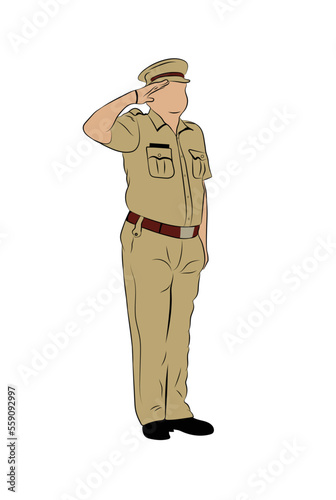 Indian police officer salute vector illustration.
