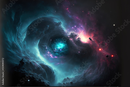 Deep cosmic cosmos fantasy scene with stars and nebulae. Generative AI