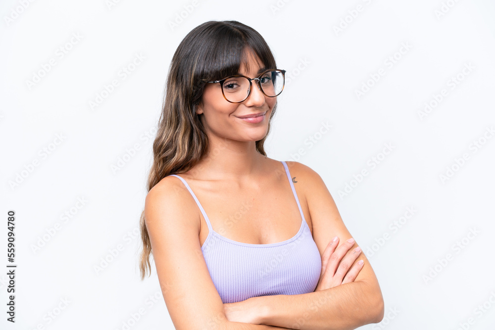 Young caucasian woman over isolated background With glasses with happy expression Young caucasian woman over isolated background With glasses with happy expression