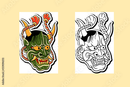 Illustration sticker of onimusha mask japan vector design
