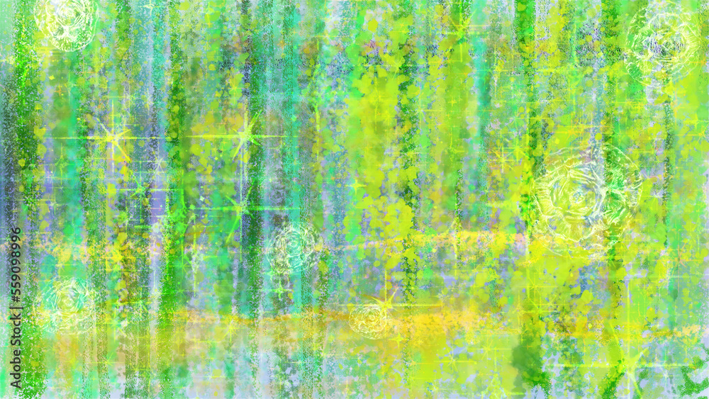 Abstract watercolor background in green and yellow tones／녹색, 노란색을 바탕으로 추상 수채화 배경／緑色、黄色を基調とした抽象的な水彩画の背景