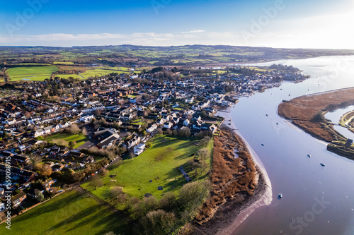 Aerial shot of Topsham town and River Exe in Devon, UK on a clear winter morning photo