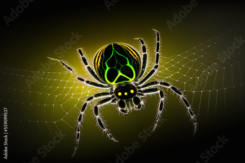 adorable spider in a web. Generative AI