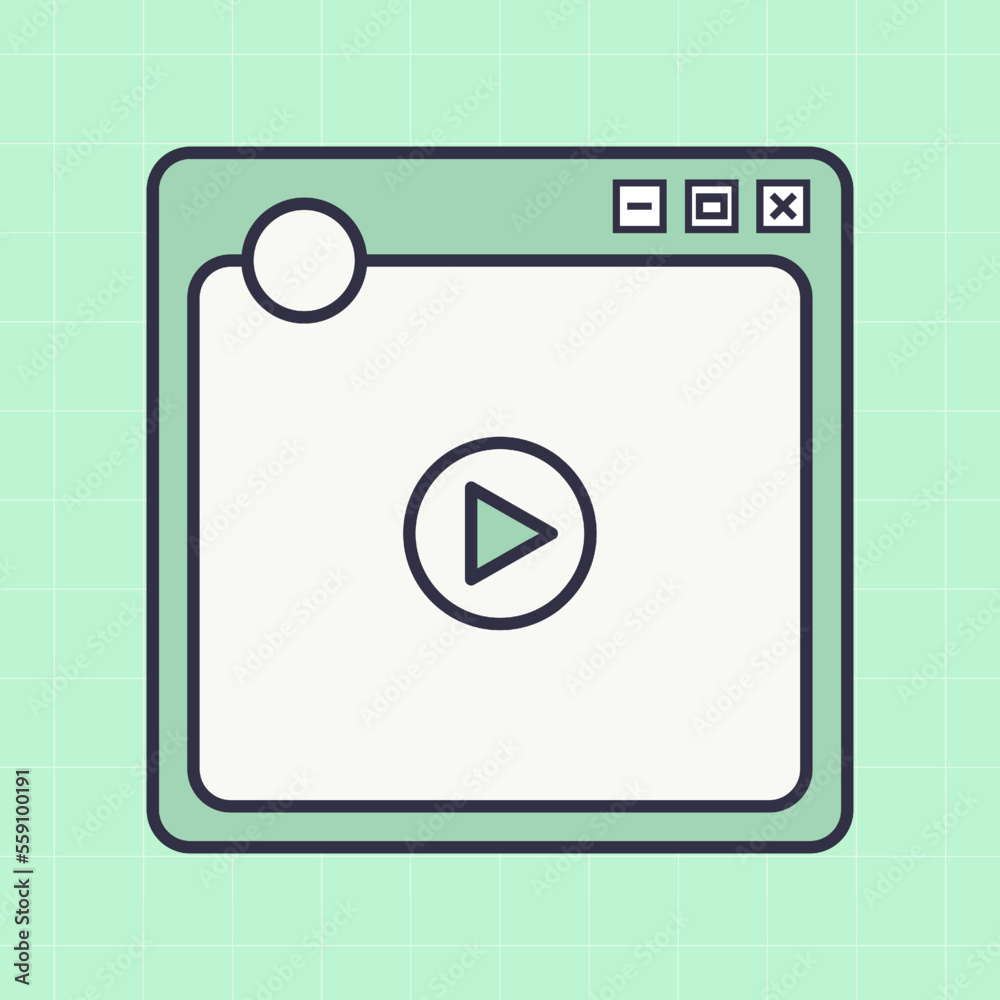 Square video player for social media application interface. Short video mockup in retro design style. Square video player for social media application interface. Short video mockup in retro design style.