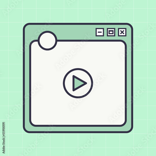 Square video player for social media application interface. Short video mockup in retro design style.