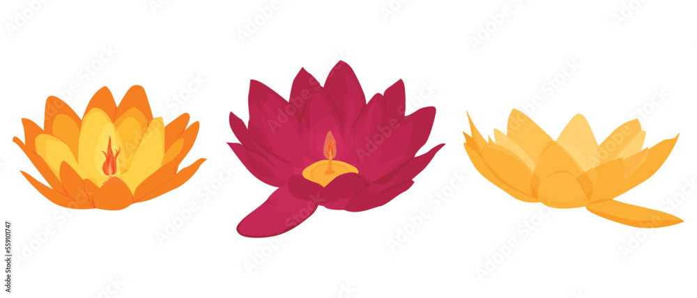 Fototapeta premium chinese water lanterns isolated on white background. Chinese lanterns. floating lanterns in the shape of a lotus. Chinese New Year. celebration. diwali. Loykrathong. flat vector.