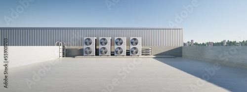 Obraz na płótnie 3d rendering of condenser unit or compressor on rooftop of industrial plant, factory