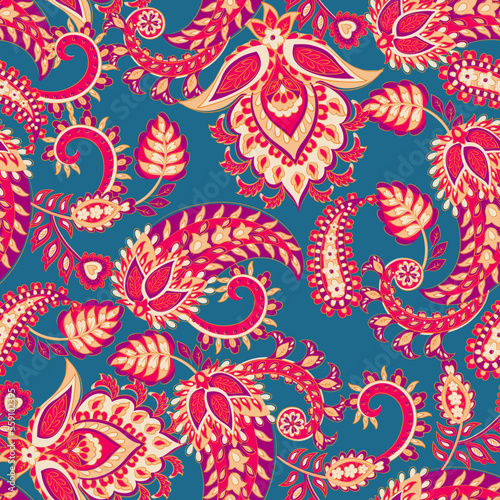 Paisley Floral oriental ethnic Pattern. Seamless Vector Ornament. Damask fabric patterns.