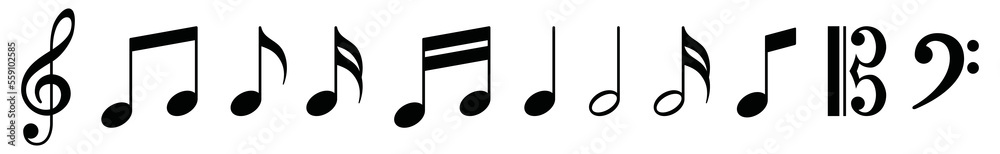 Music notes icon set. Music notes symbol. Musical key signs. Eighth note symbol for apps and websites, vector illustration Music notes icon set. Music notes symbol. Musical key signs. Eighth note symbol for apps and websites, vector illustration