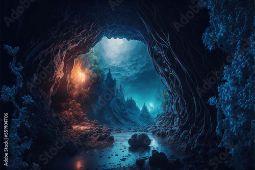 Magical fantasy cave, Generative AI
