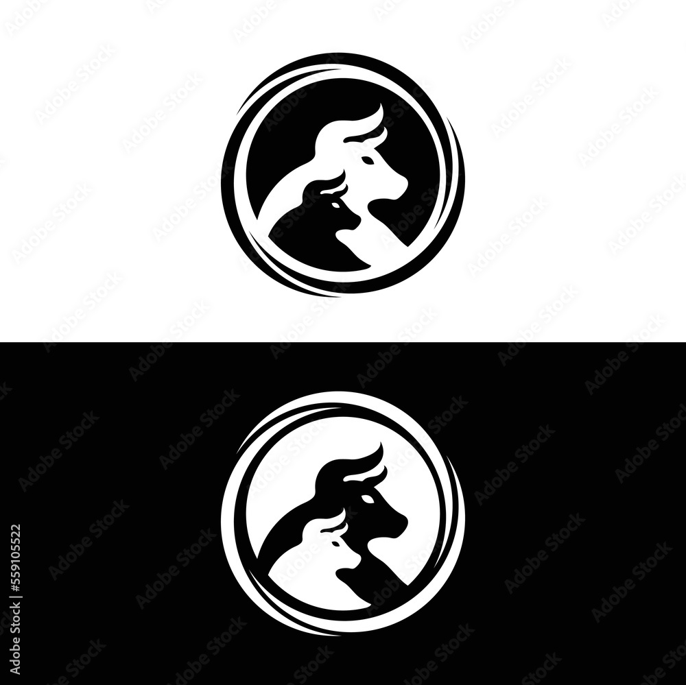 Circle bull animal vector logo design . icon logo . silhouette logo Circle bull animal vector logo design . icon logo . silhouette logo