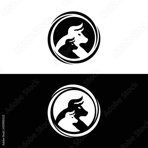 Circle bull animal vector logo design . icon logo . silhouette logo 