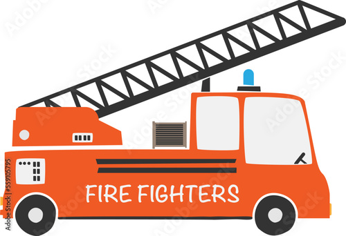 red fire truck illustration for children, scandinavian style vector illustration