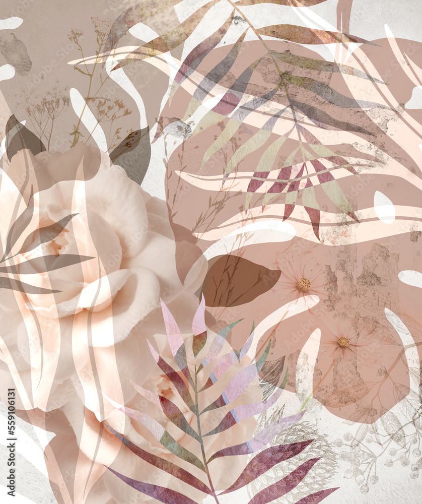 custom made wallpaper toronto digitalbackground with plants and flowers wallpaper for the interior beige