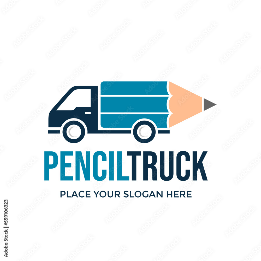 Pencil truck vector logo template. This design use truck and pencil symbol. Suitable for shipment. Pencil truck vector logo template. This design use truck and pencil symbol. Suitable for shipment.