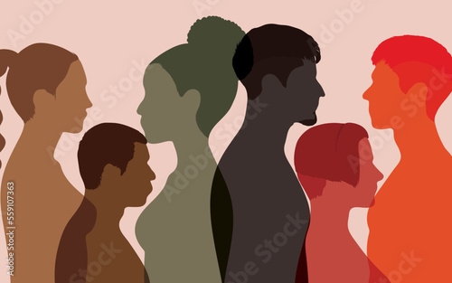 Youth talking to each other. Discussions and comparisons between students. It's a contour line and a crowd talking. Multiple exposures in a vector. Local and regional culture.