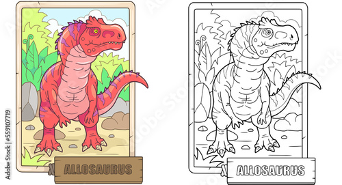 Fototapeta Naklejka Na Ścianę i Meble -  prehistoric dinosaur allosaurus, funny illustration