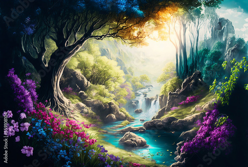 Experience the Magic of a Fantasy Garden with a Colorful Rainbow - Mythical  Imaginary  and Enchanting Visions Await