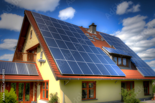 Solarpanele für erneuerbarer Energie auf dem Dach.KI generiert - generative ai
