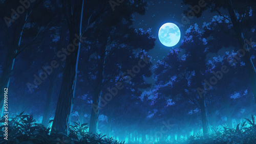  4K Desktop Wallpaper of Forest, Night, Moon and Calm