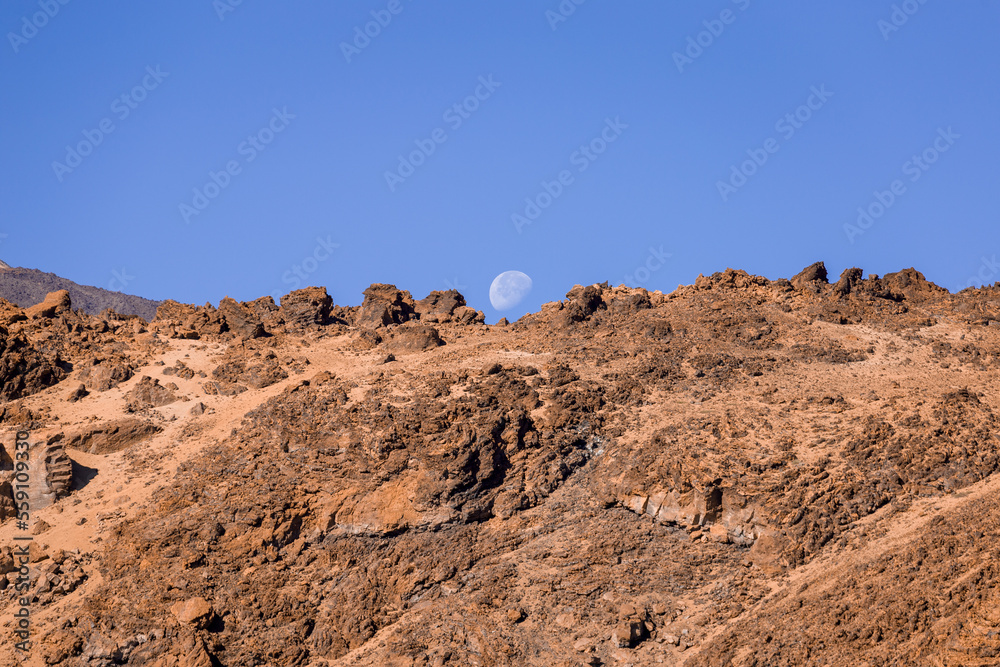Waning Gibbous Moon Touching The Slopes of Mount Teide