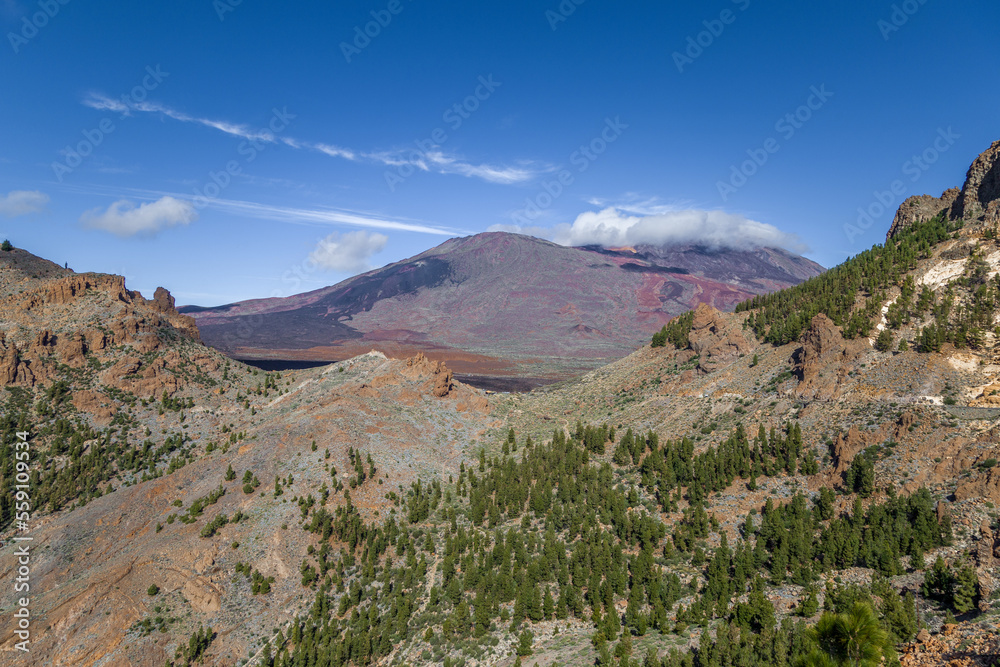 View of Mount Teide from above the Valley