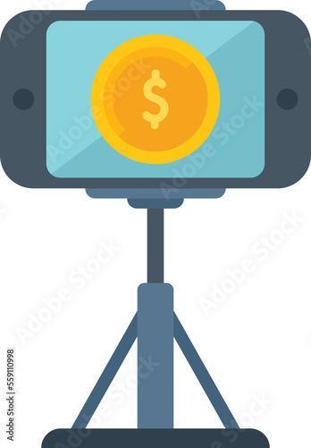 Phone video monetize icon flat vector. Audience strategy. Money social isolated