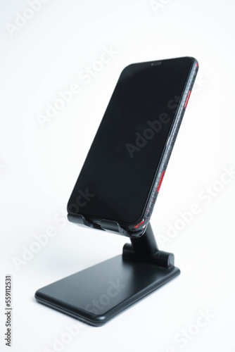 Black Mobile phone holder isolated on white background