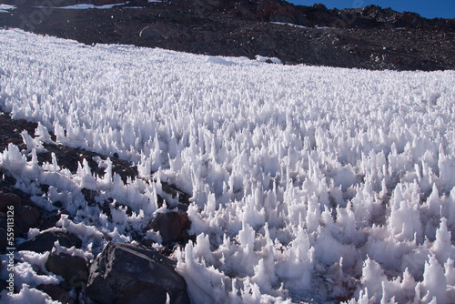 A field of the penitentes snow formation in the Andes mountains of Chile photo