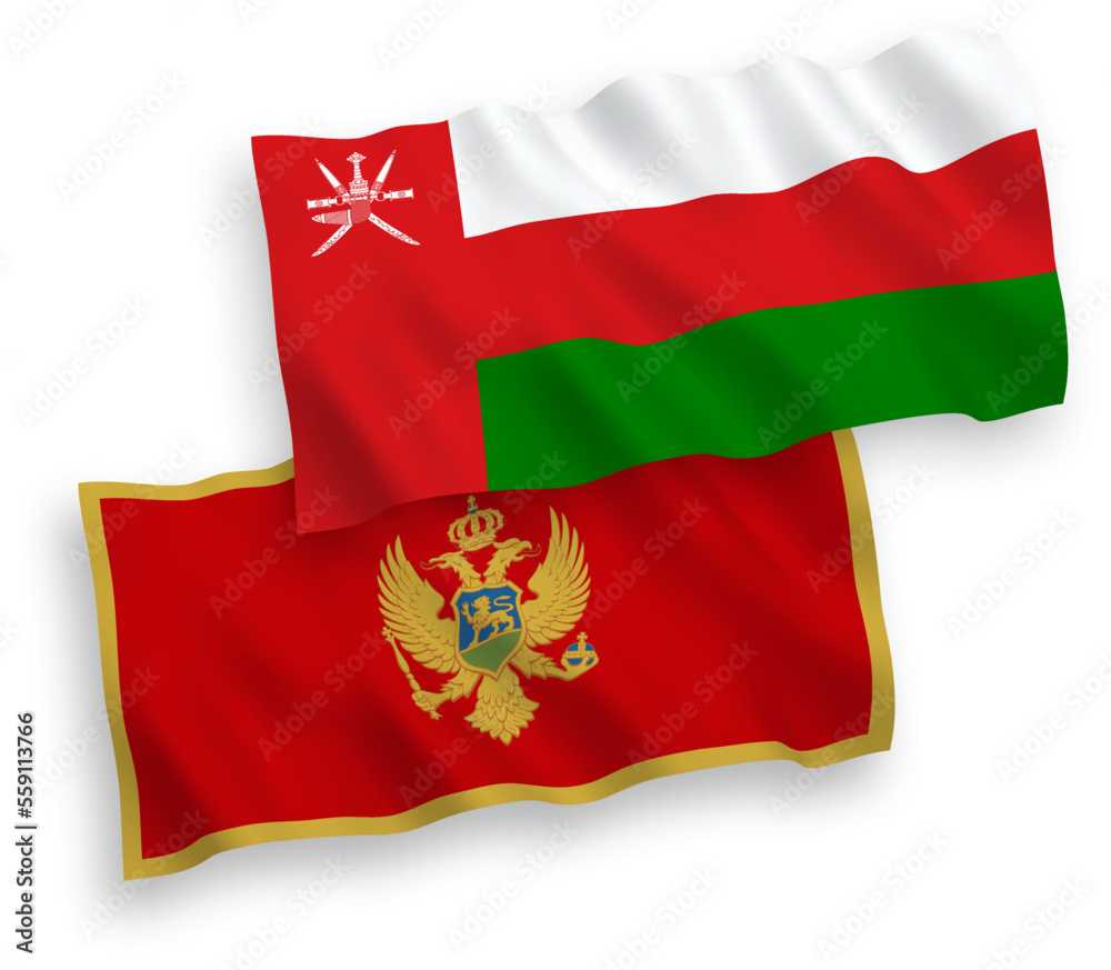 Flags of Sultanate of Oman and Montenegro on a white background Flags of Sultanate of Oman and Montenegro on a white background