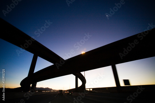 Driving under over passes in California. photo