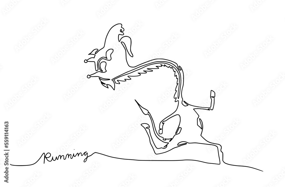 Abstract oneline continuous  drawing giraffe running.