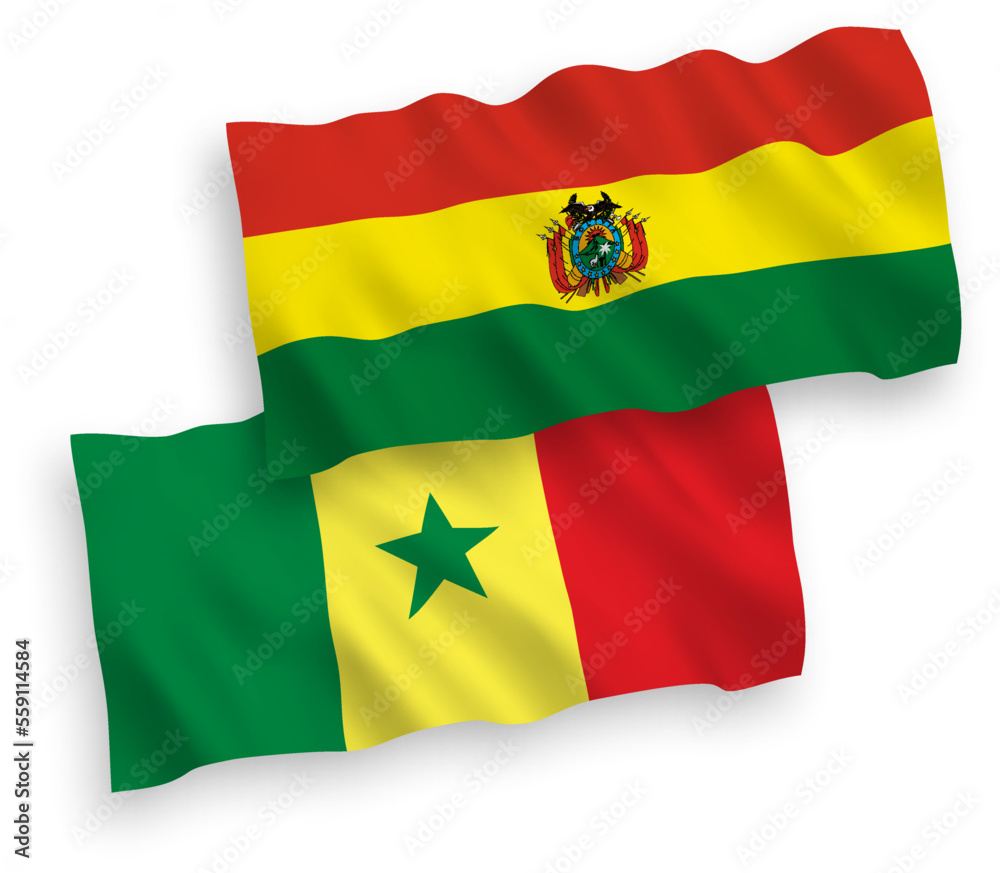 Flags of Republic of Senegal and Bolivia on a white background