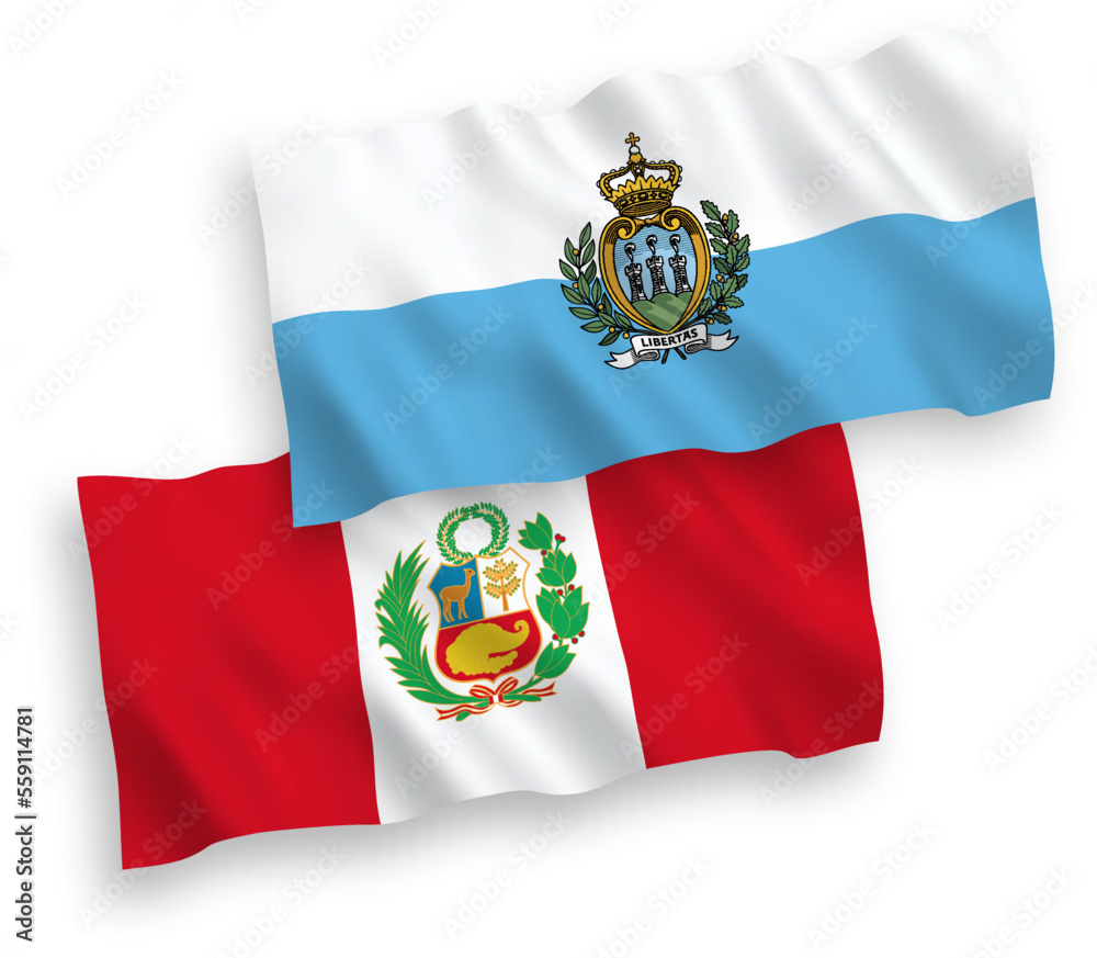 Flags of San Marino and Peru on a white background Flags of San Marino and Peru on a white background
