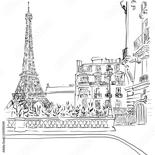 Paris.Urban Illustration for coloring. Background.City. Line style

