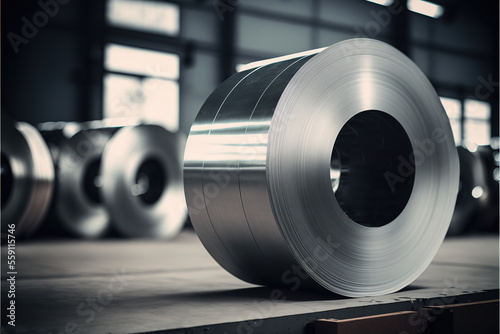 Large aluminium steel rolls in the factory.