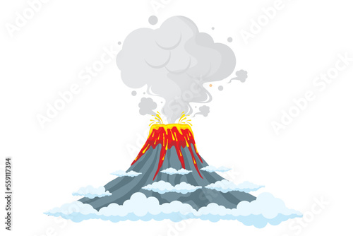 Vector illustration of an erupting volcano. Volcano erupting isolated. Volcanic natural disasters erupt with hot lava