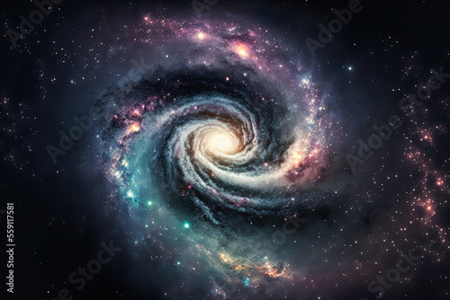 a view of the galaxy in the cosmos, showing stars and space dust. Generative AI