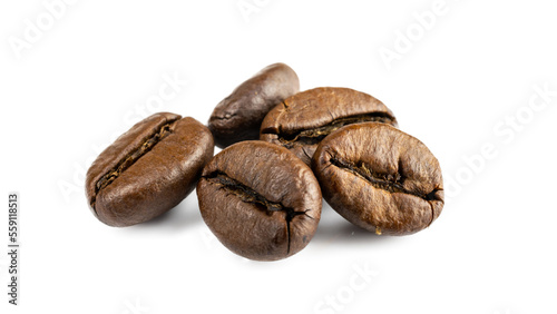 Coffee beans background. Black espresso grain falling on white. Rustic coffee bean fall isolated. Represent breakfast, energy, freshness or great aroma concept