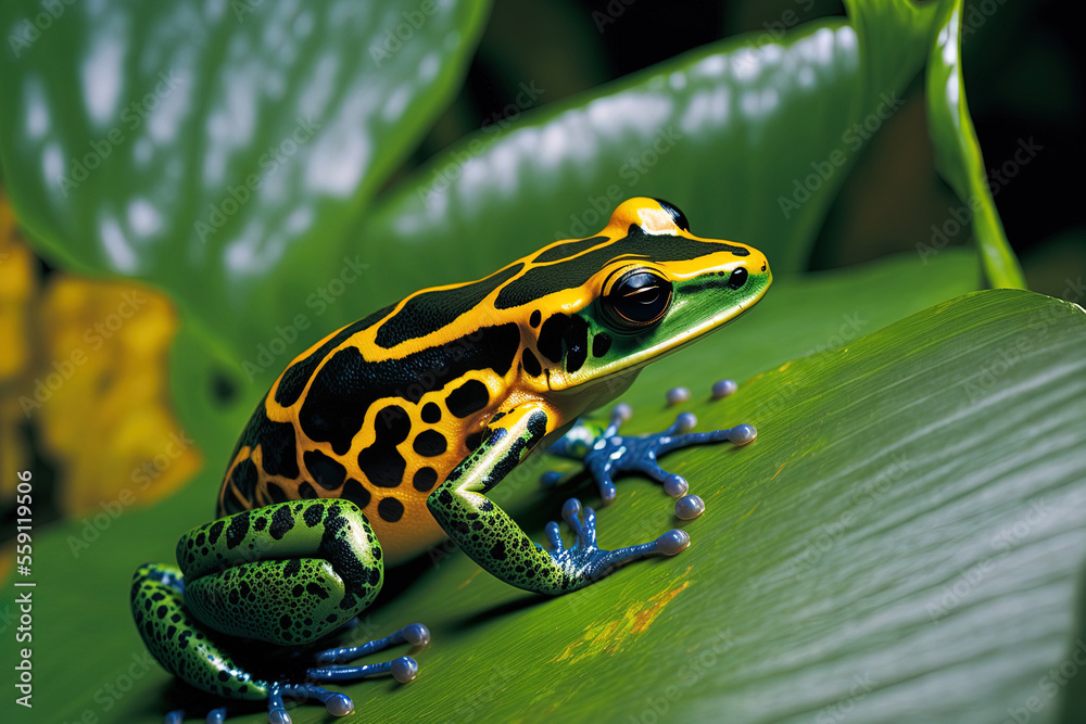Obraz premium Frog with a poison dart, Dendrobates tinctorius Patricia in profile. Generative AI