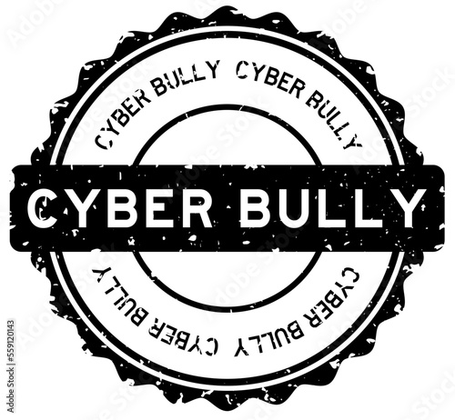 Grunge black cyber bully word round rubber seal stamp on white background